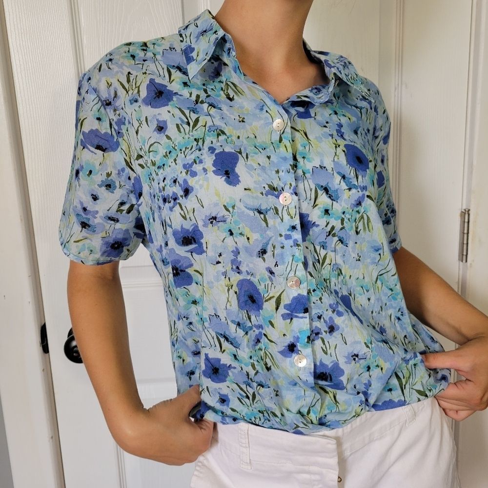 EUC Vintage Whimsigoth Liz Claiborne Floral Button Down Shirt, 14
